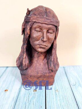 Betsy Stone Original Bronze Look Plaster Sculpture Native American Bust Signed